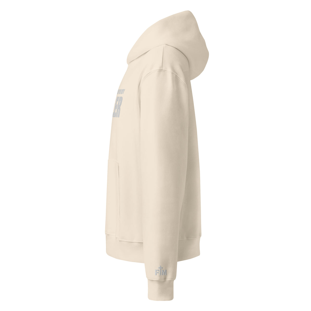Beige hoodie with brand logo on a white background