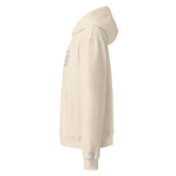 Beige hoodie with brand logo on a white background
