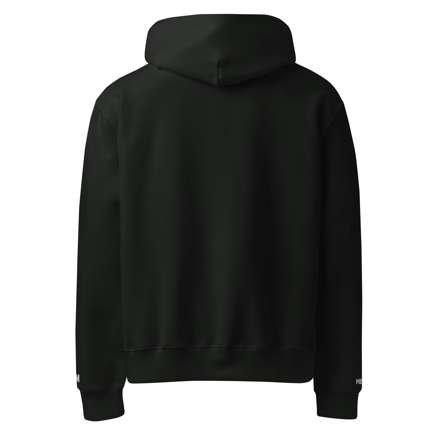 Black hoodie shown from the back on a white background