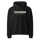 Black hoodie with 'Chosen BROKEN' text printed on the front in white ink.