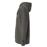 Crucified With Christ Pigment-Dyed Embroidered Charcoal Grey Hoodie - Alt Image - Side View with Logo