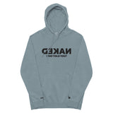 Slate hoodie with black text on a white background