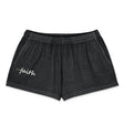 "Have Faith" white lettering on black garment-dyed shorts