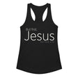 Black women’s racerback tank top featuring cream-white “But First, Jesus” typography and Matthew 6:33 on the front.