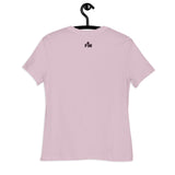 A light violet short-sleeve t-shirt hanging on a black hanger against a plain white background. The back of the shirt features a small Faith Mode "FM" print in dark plum text near the upper collar.