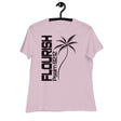 Women's light violent T-Shirt with "Flourish Psalm 92:12" and a Palm Tree decal in dark Plum ink