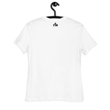 White t-shirt with 'FM' logo on a hanger against a white background